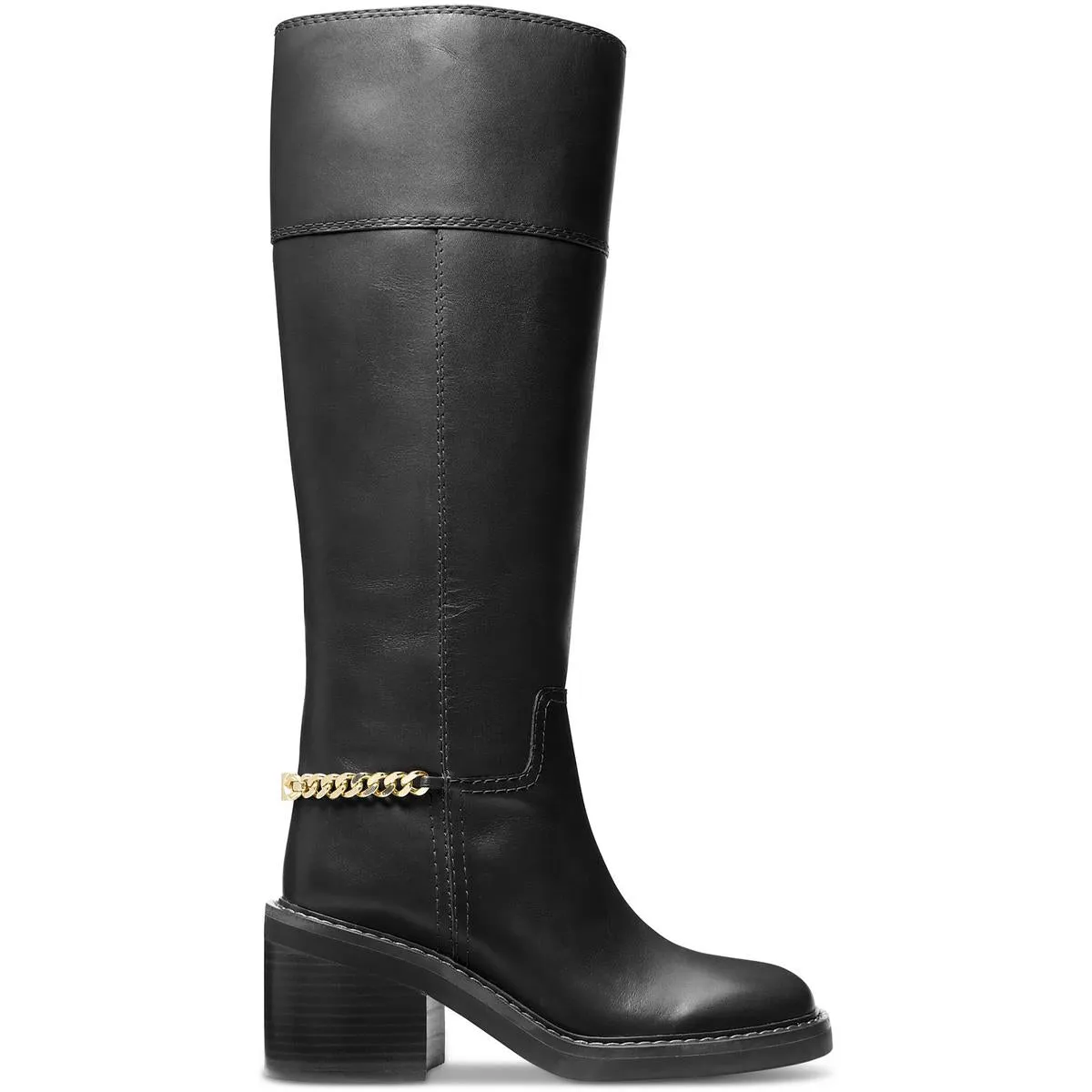 40F4CLMB5L Womens Chain Leather Knee-High Boots