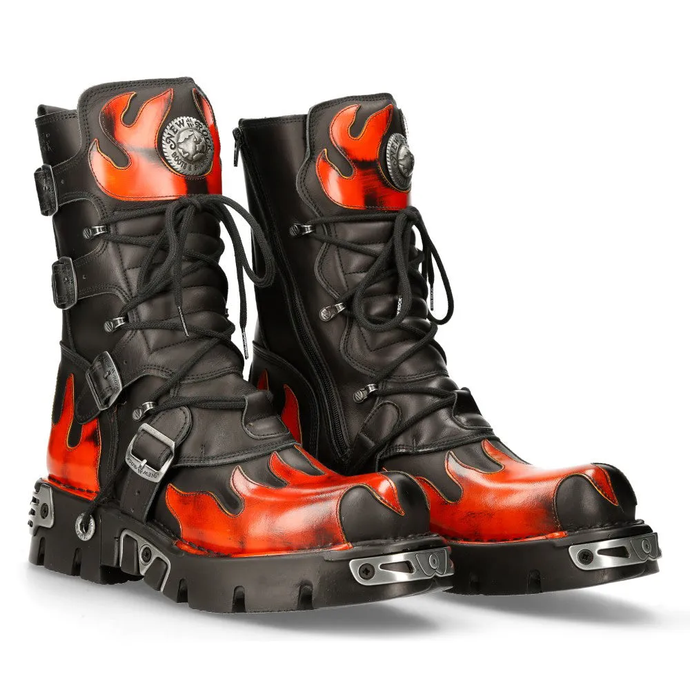 591-s1 Flame Metallic Leather Goth Boots