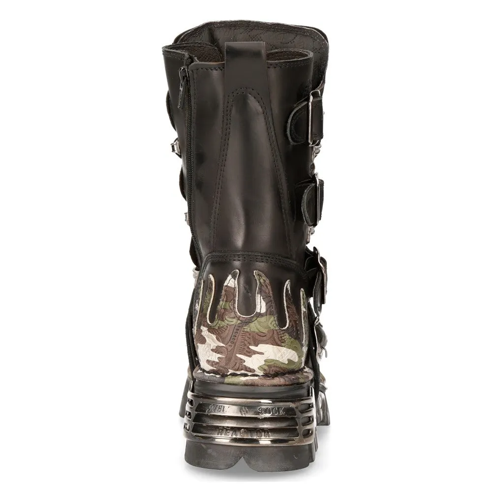 591 S15 Camouflage Flame Metallic Biker Goth Boots