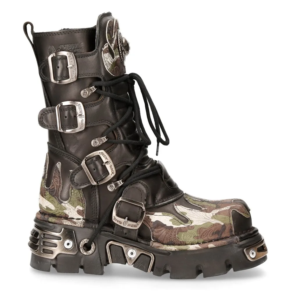 591 S15 Camouflage Flame Metallic Biker Goth Boots