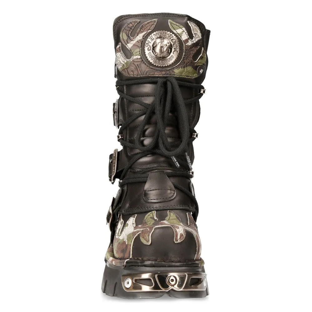 591 S15 Camouflage Flame Metallic Biker Goth Boots