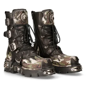 591 S15 Camouflage Flame Metallic Biker Goth Boots