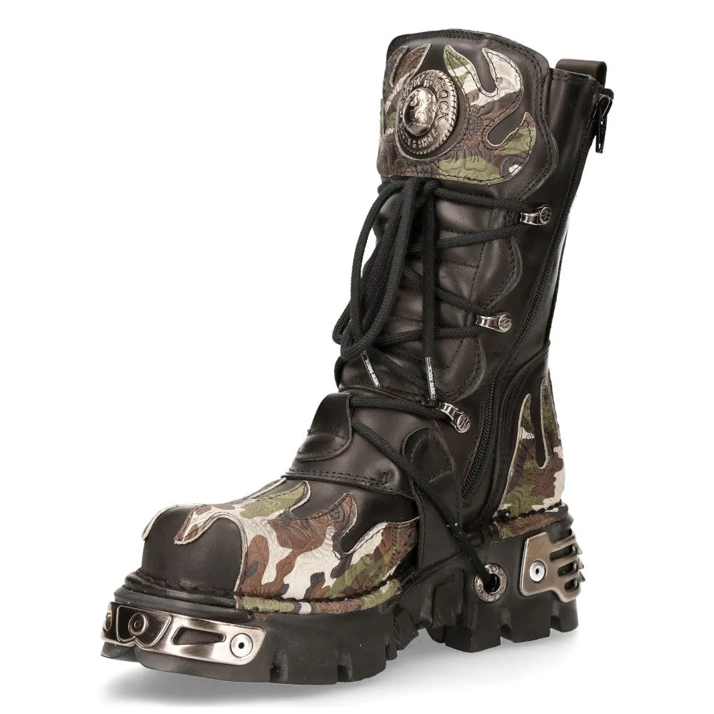 591 S15 Camouflage Flame Metallic Biker Goth Boots