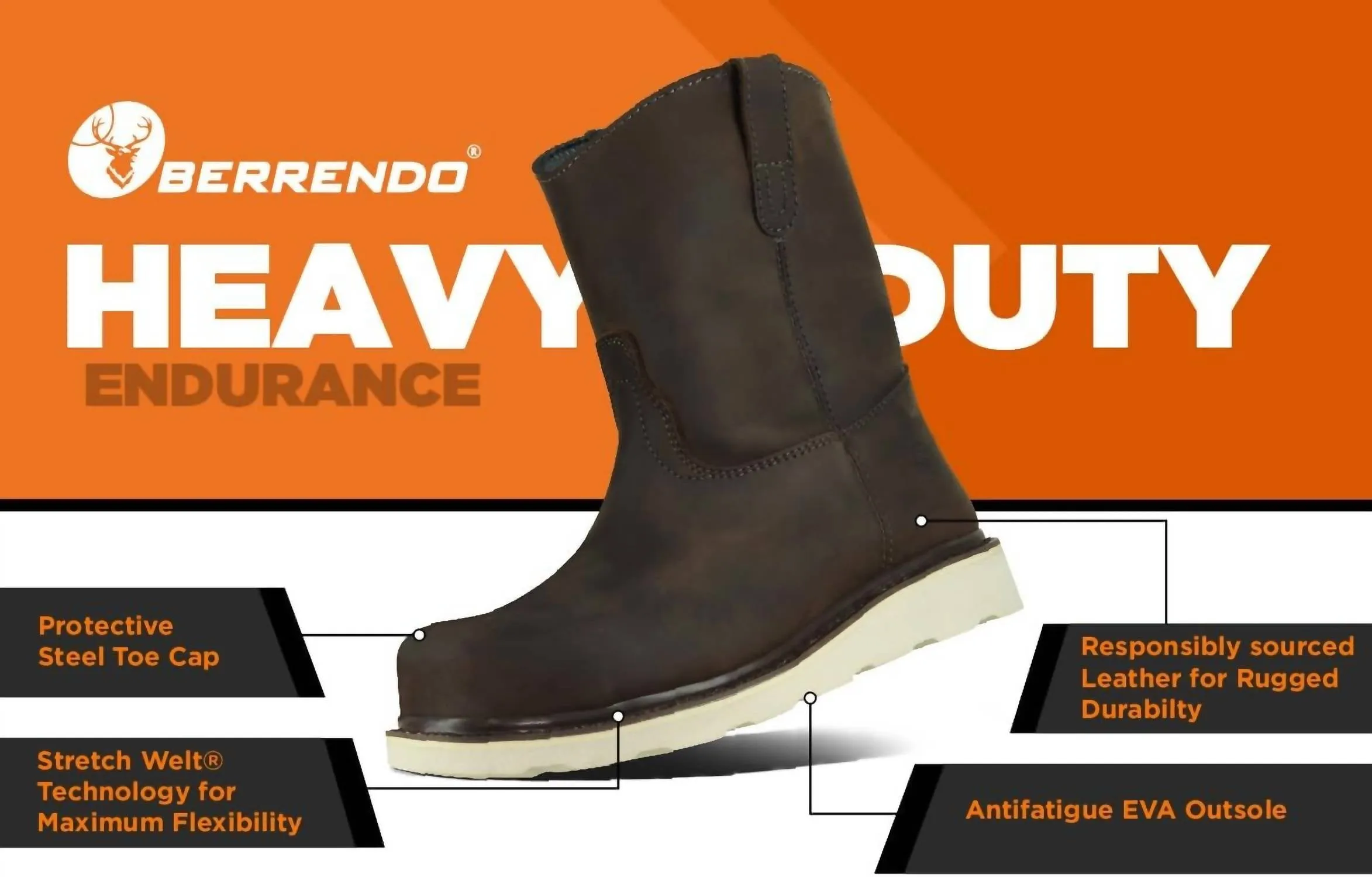 8 Wellington Steel Toe Work Boots  Electrical Hazard Rated 166 In Brown