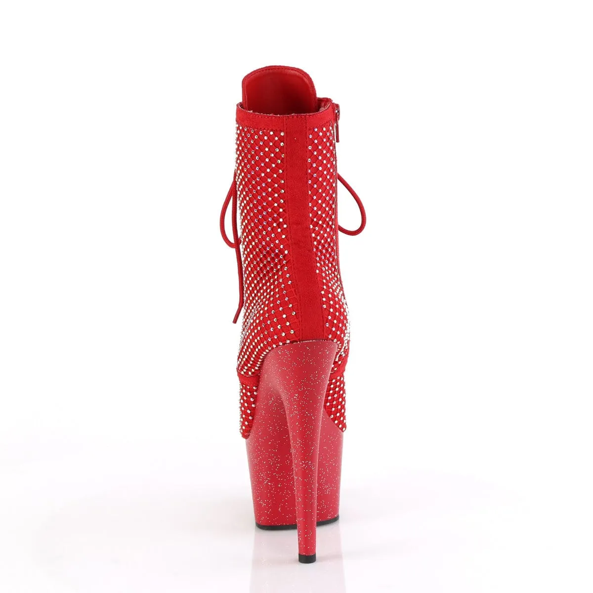 ADORE-1020RM Red Faux Suede-Rhinestones Mesh/Red Matte