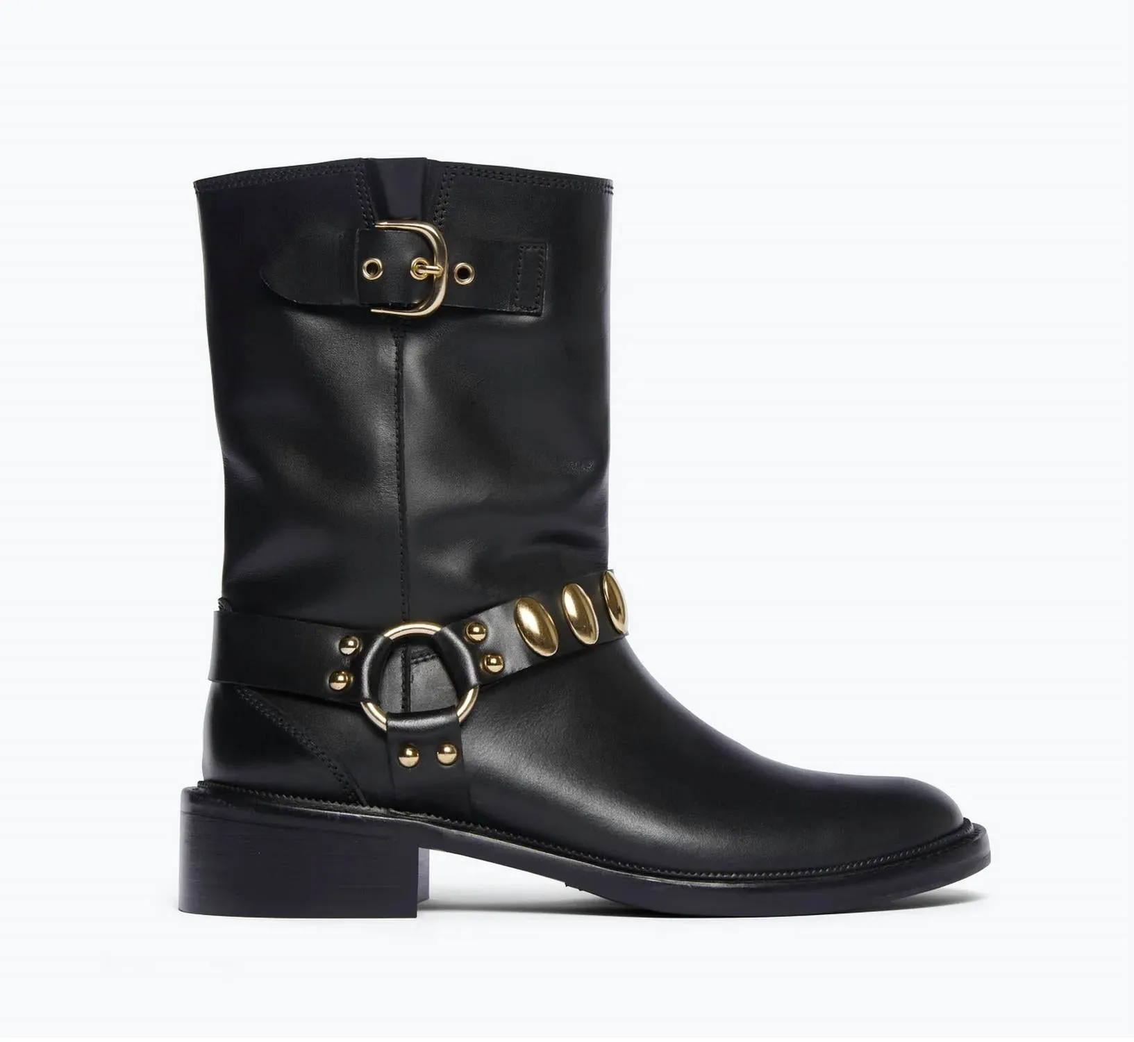 Aeri Moto Boot In Black Calf W/ Gold