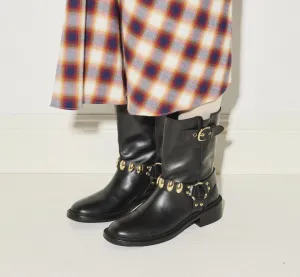 Aeri Moto Boot In Black Calf W/ Gold