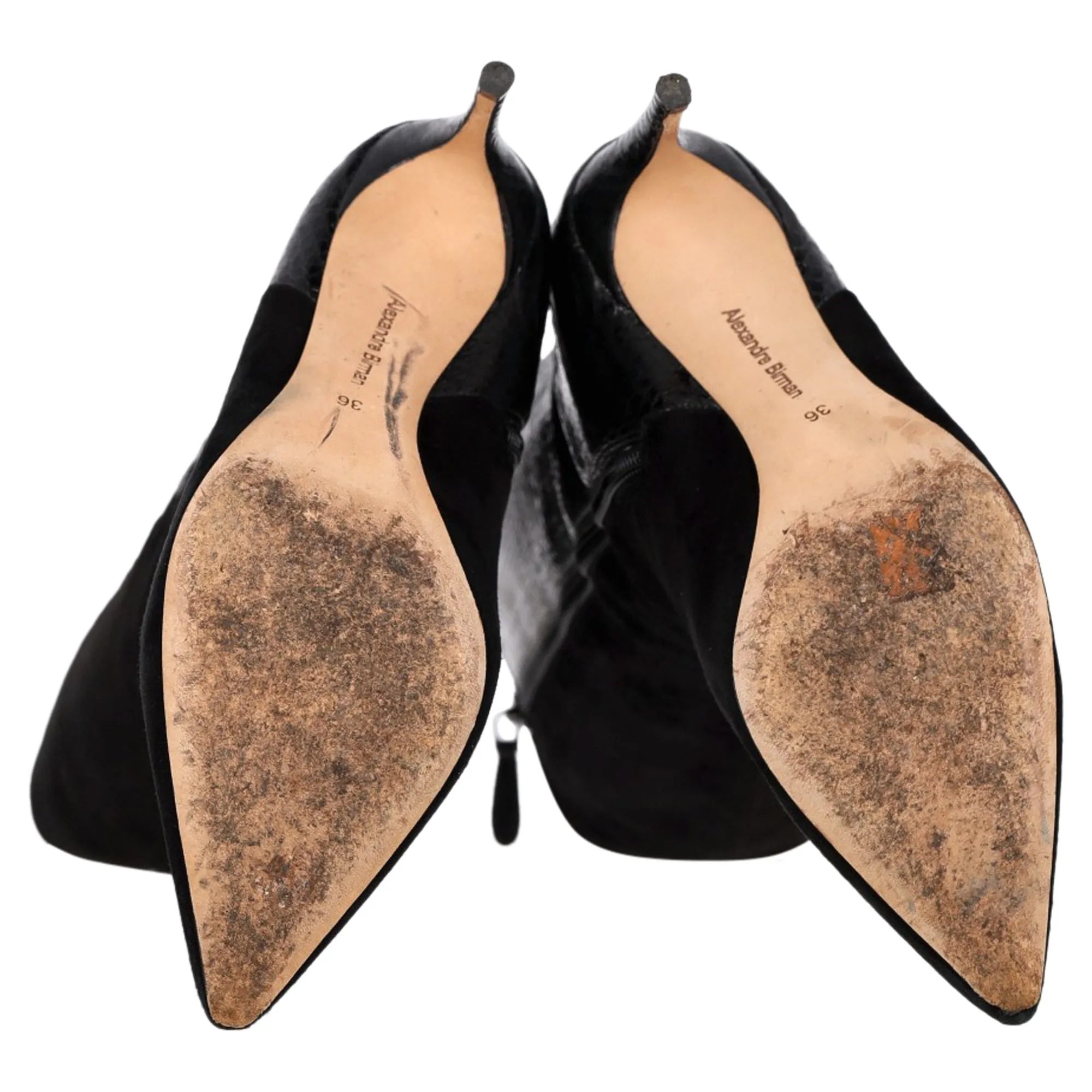 Alexandre Birman Knee-Length With Snakeskin Effect Boots in Black Suede