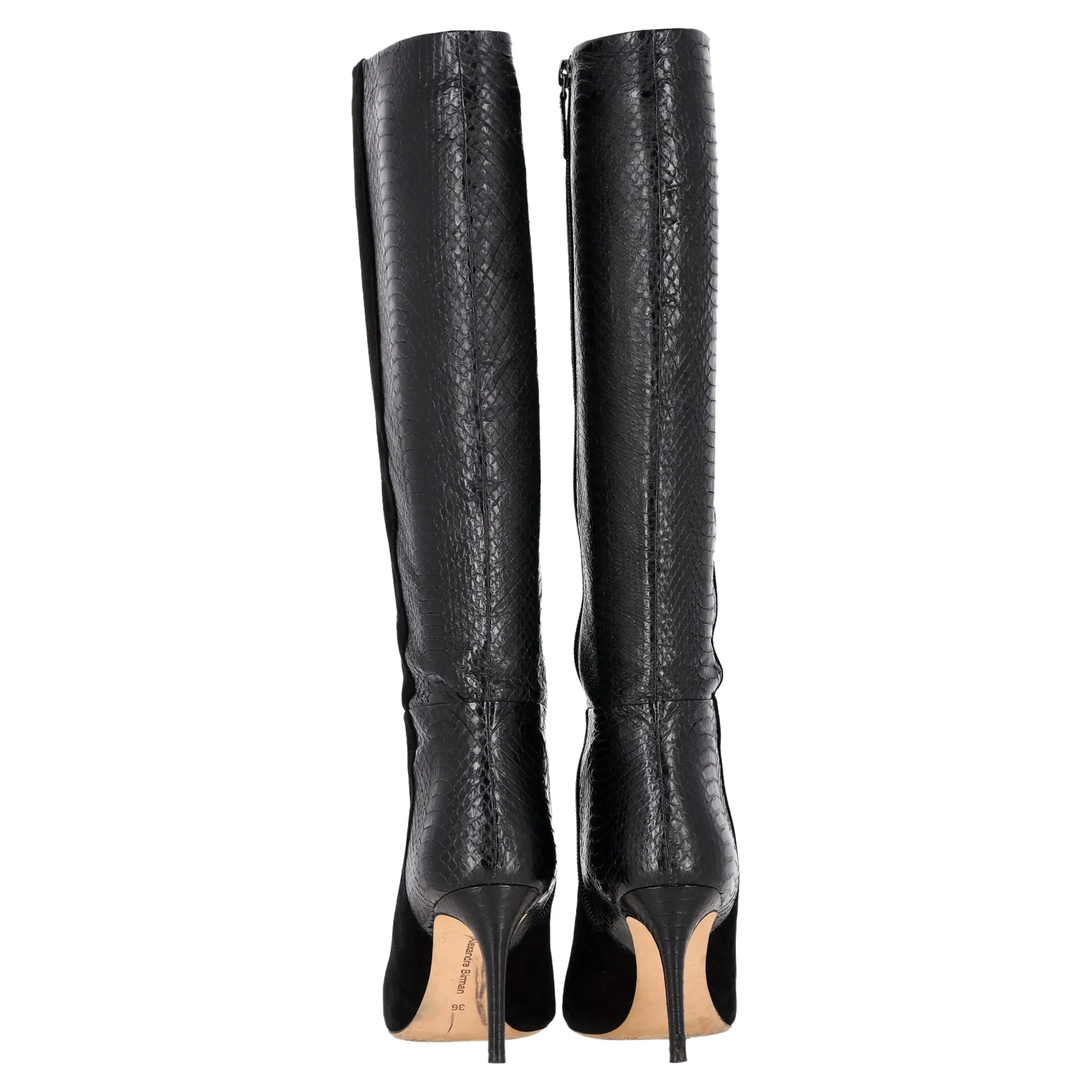 Alexandre Birman Knee-Length With Snakeskin Effect Boots in Black Suede