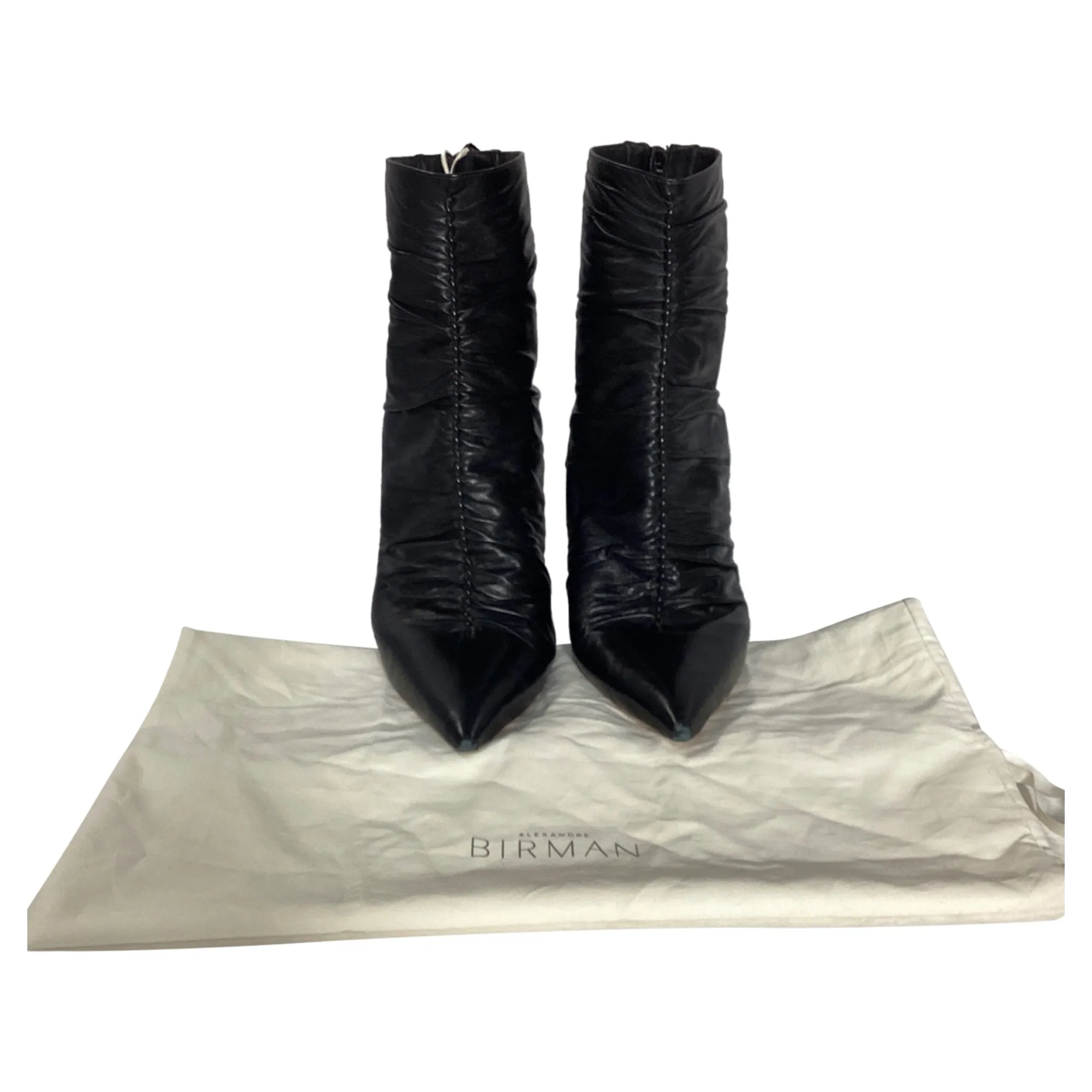 Alexandre Birman Susanna Ruched Heeled Ankle Boots in Black Leather