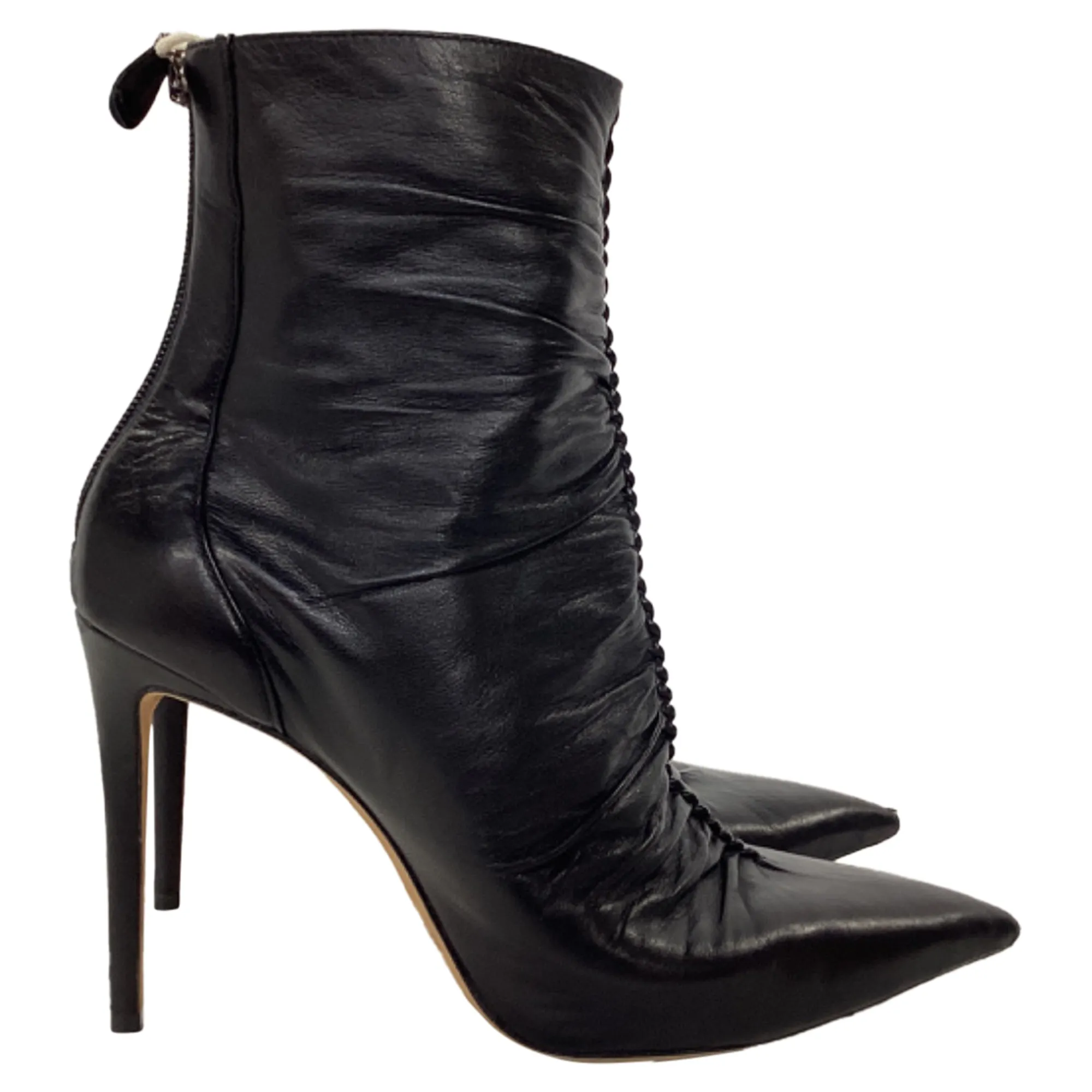 Alexandre Birman Susanna Ruched Heeled Ankle Boots in Black Leather