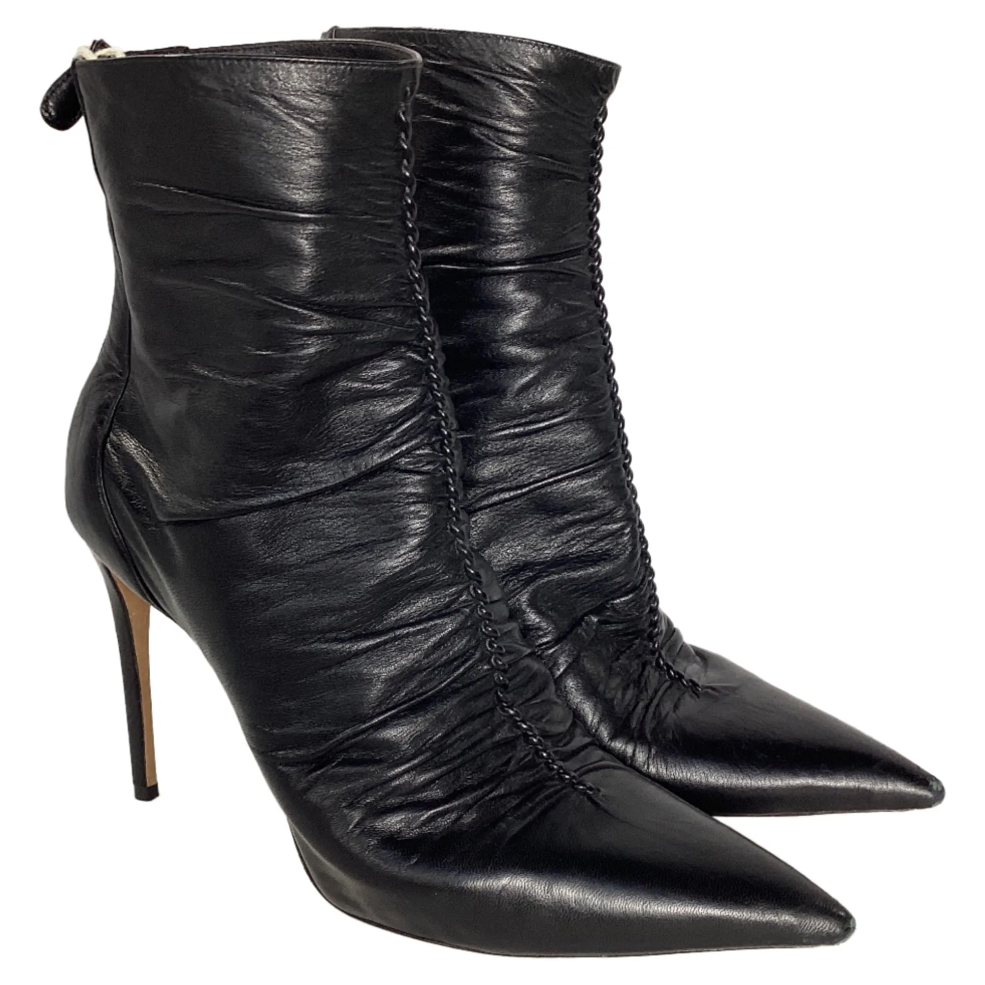 Alexandre Birman Susanna Ruched Heeled Ankle Boots in Black Leather