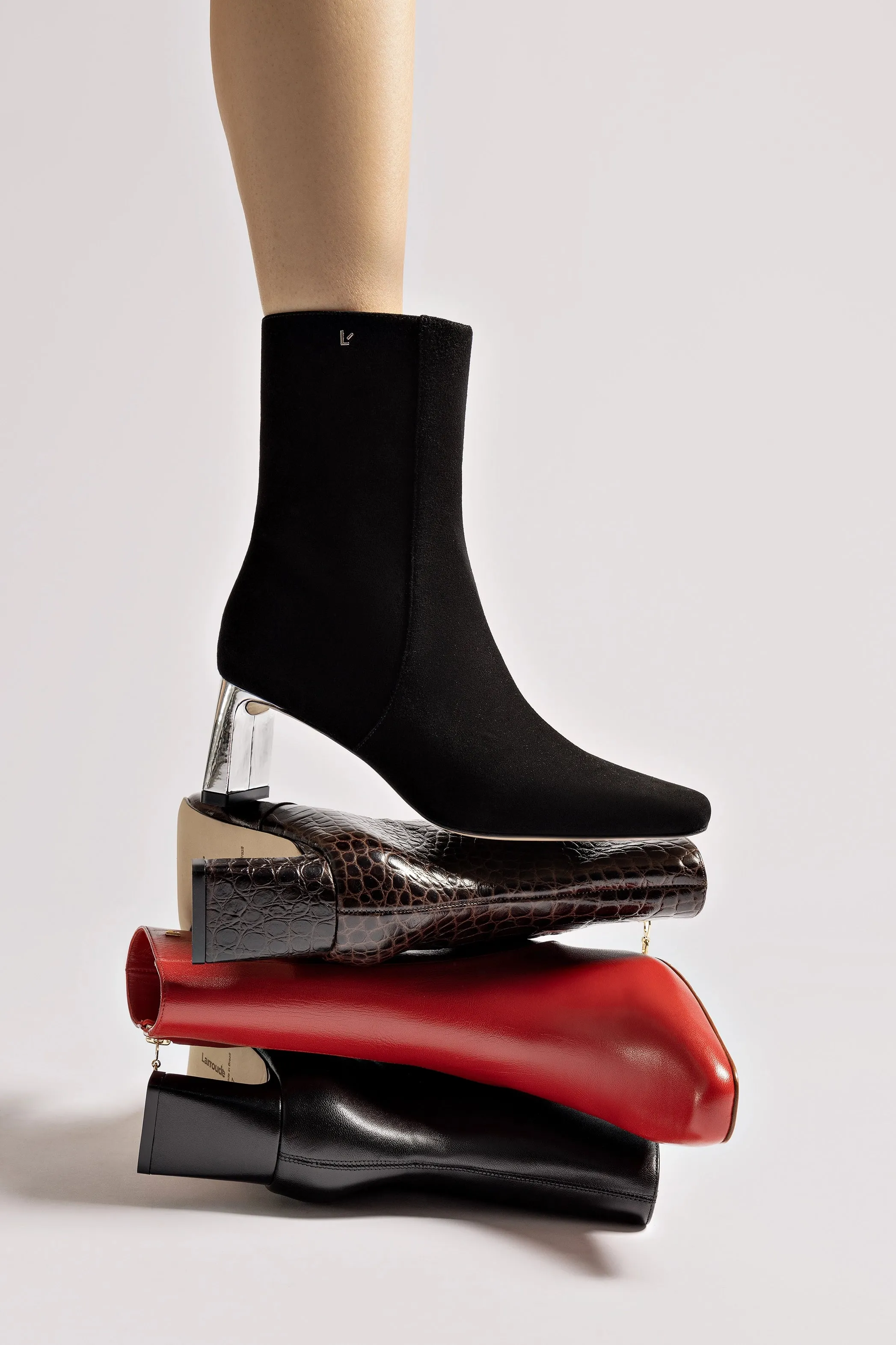 Alexis Bootie In Black Suede and Silver Heel