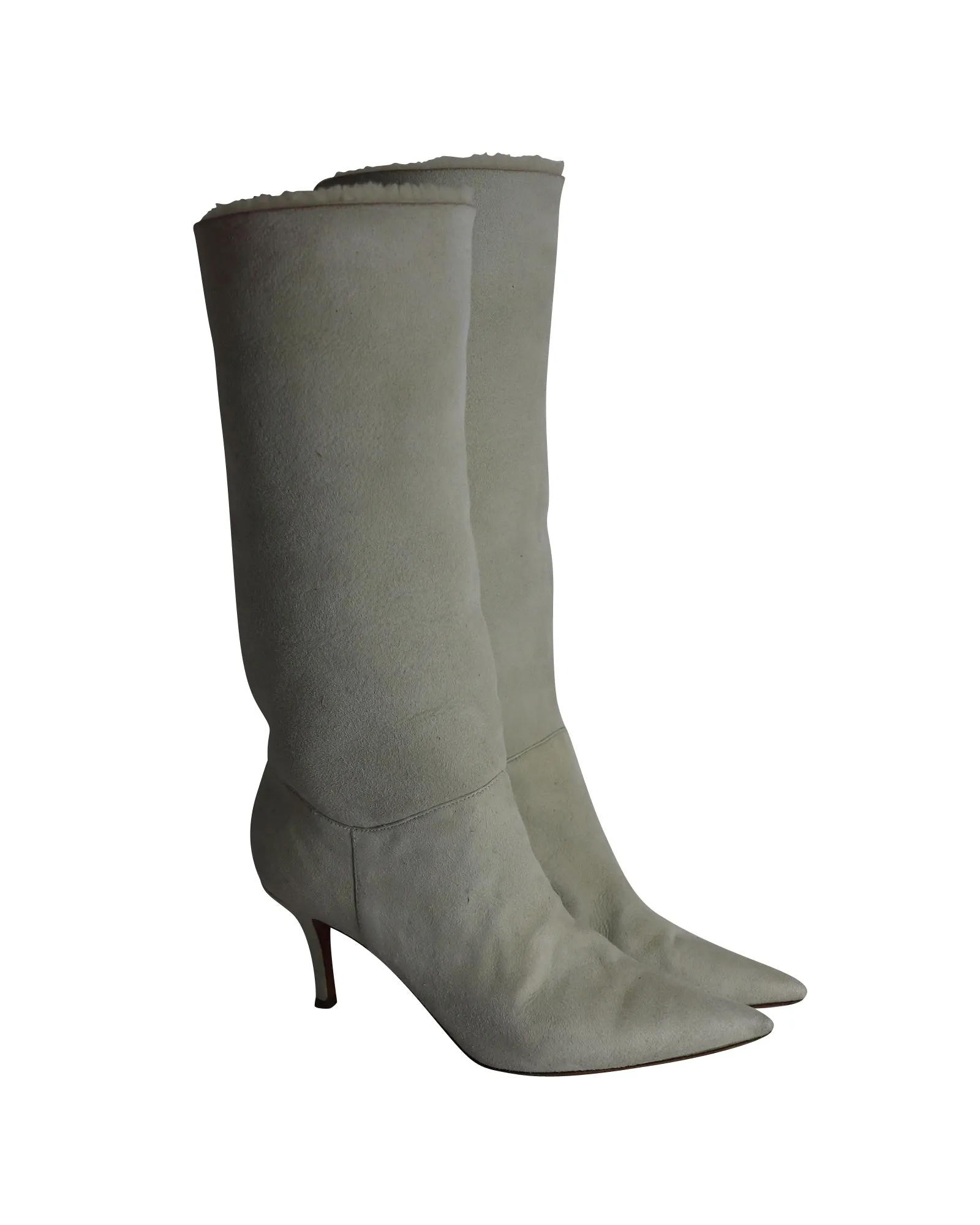 Amina Muaddi Ida Boots in Cream Suede