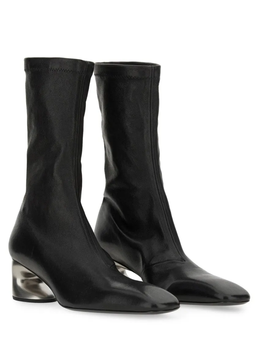Ankle-High Leather Boots With Sculptural Heel