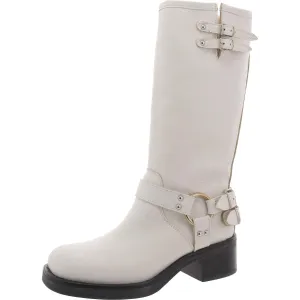 Axelle Womens Leather Block Heel Mid-Calf Boots