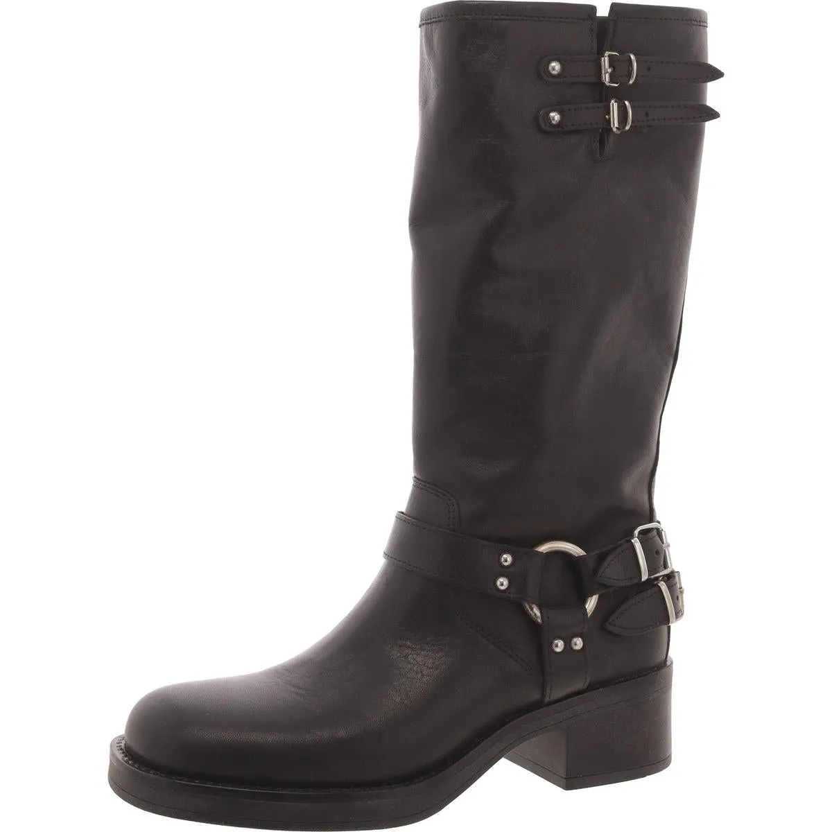 Axelle Womens Leather Block Heel Mid-Calf Boots