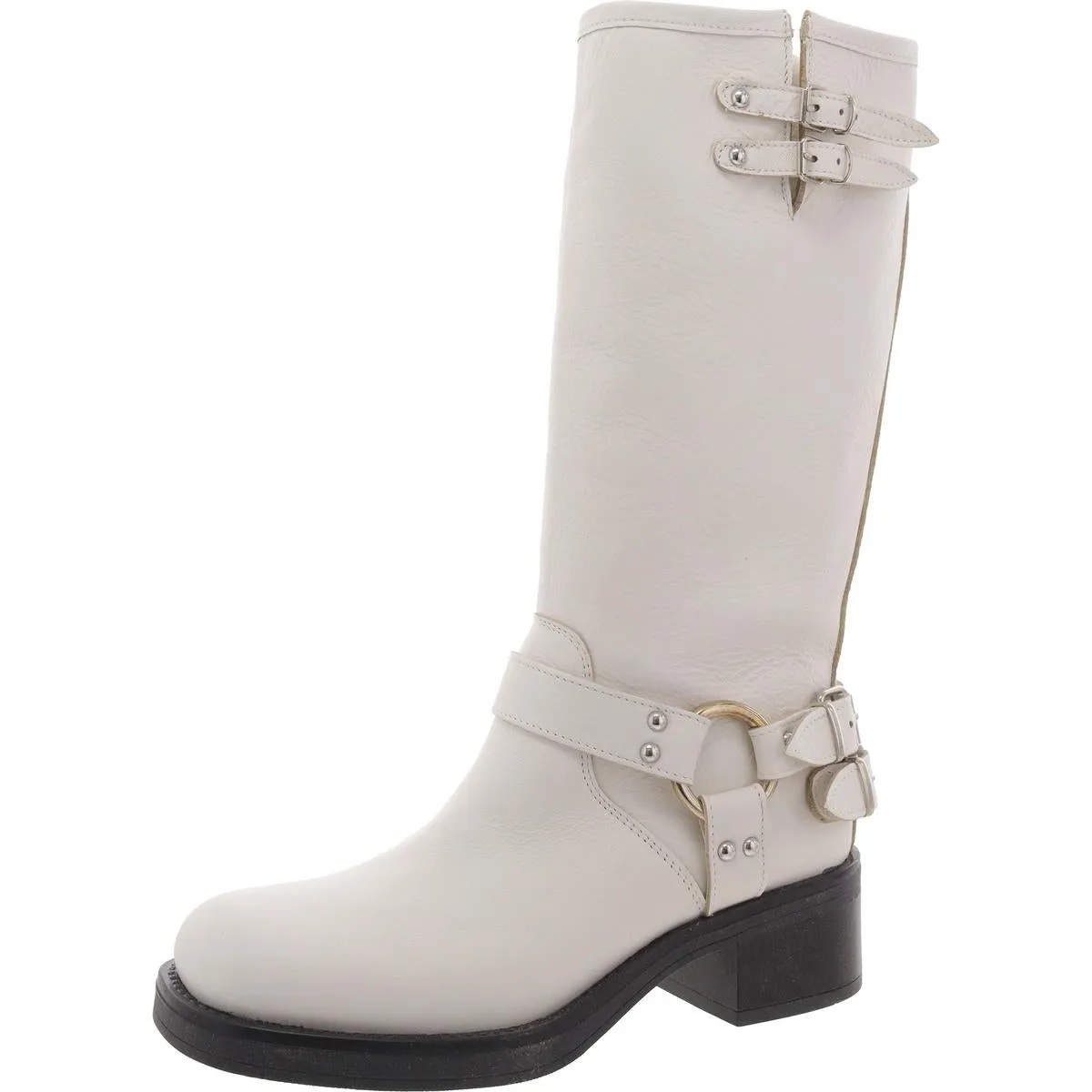 Axelle Womens Leather Block Heel Mid-Calf Boots
