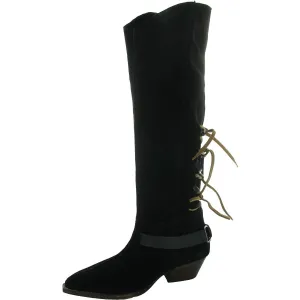 Back Lace Sway Low  Womens Belted Leather Knee-High Boots