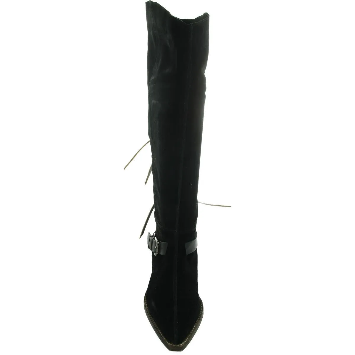 Back Lace Sway Low  Womens Belted Leather Knee-High Boots
