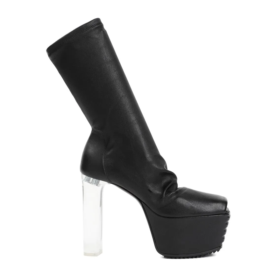Black Lamb Leather Grill Stretch Peeptoe Boots