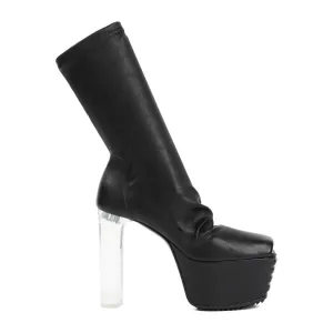 Black Lamb Leather Grill Stretch Peeptoe Boots