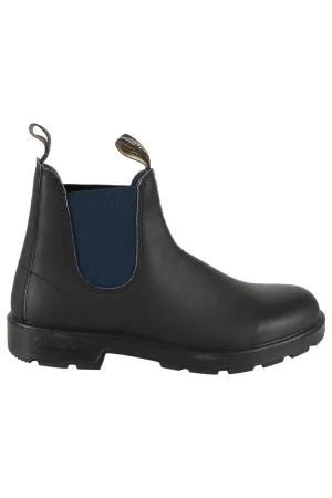 Black Leather Boot With Blue Elastic Side Panels