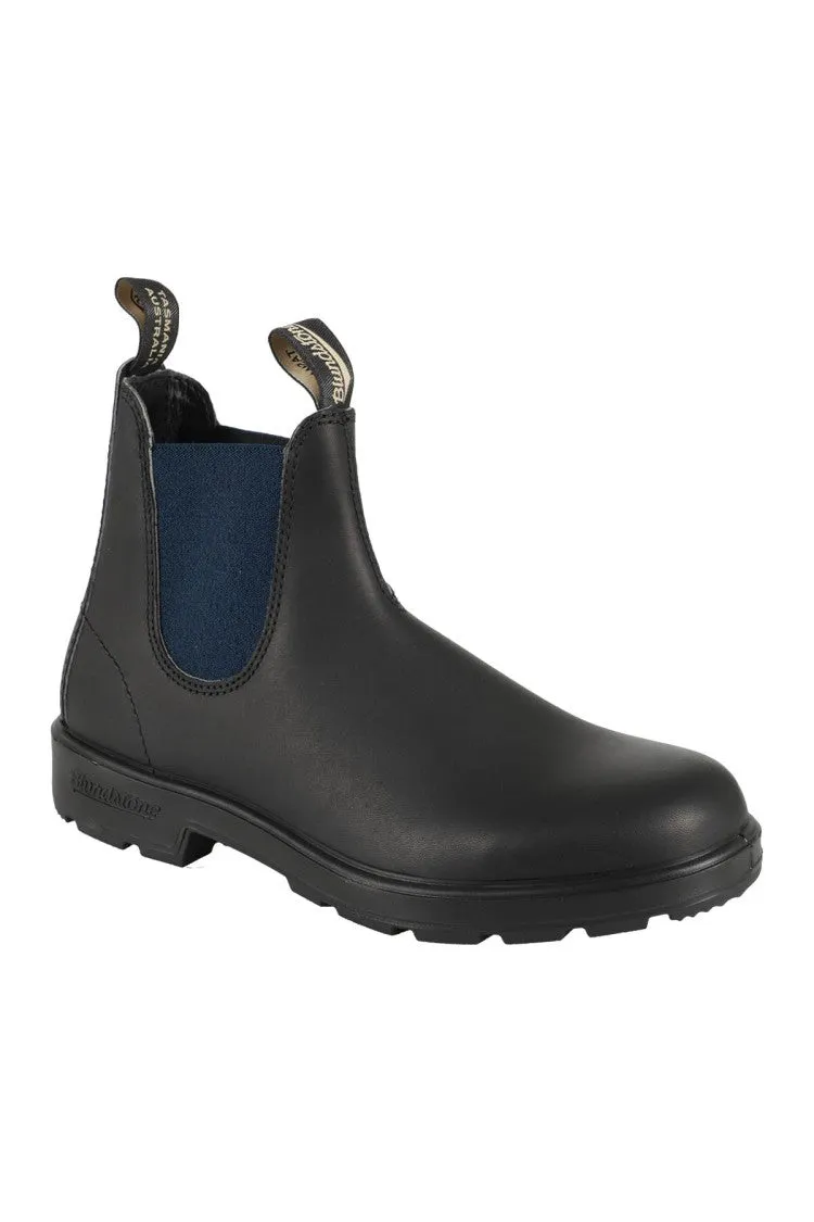 Black Leather Boot With Blue Elastic Side Panels