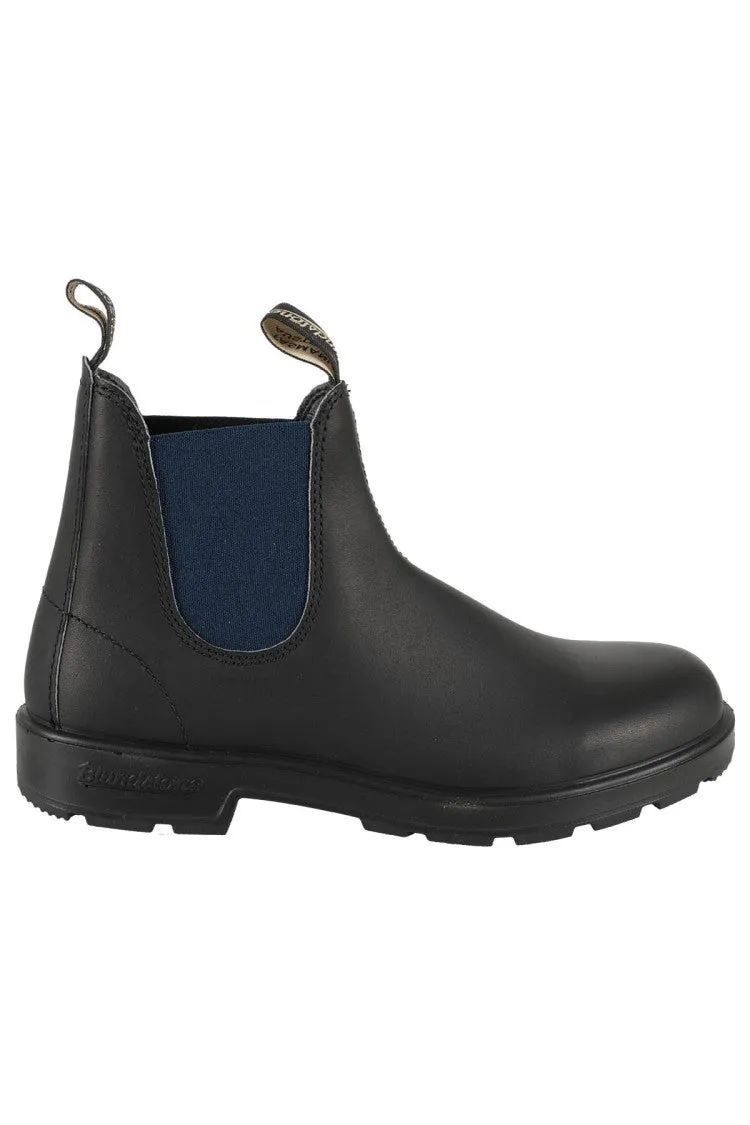 Black Leather Boot With Blue Elastic Side Panels