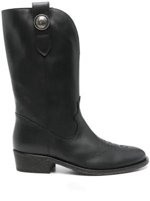 Black Leather Texan Ankle Boots