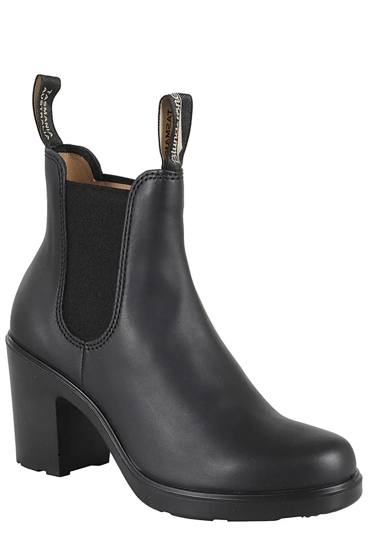 Black Water-Repellent Leather Ankle Boots With Logo Tab