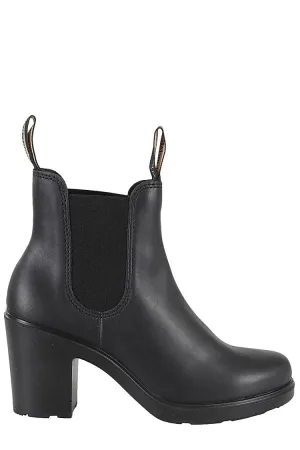Black Water-Repellent Leather Ankle Boots With Logo Tab