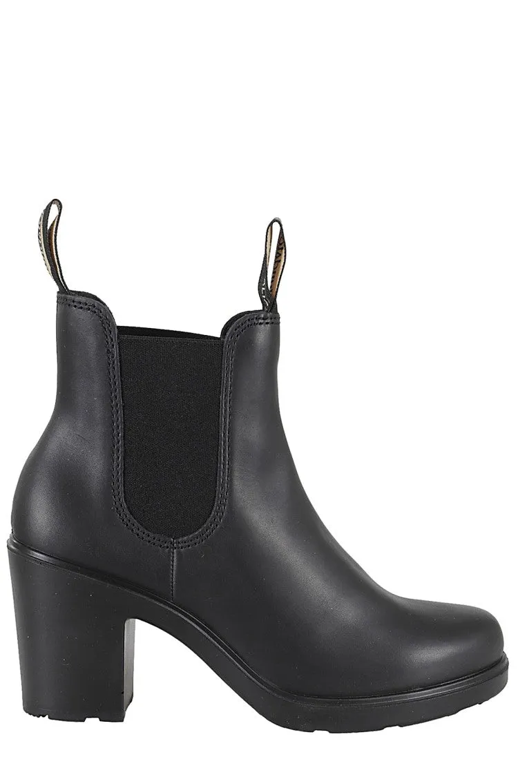 Black Water-Repellent Leather Ankle Boots With Logo Tab