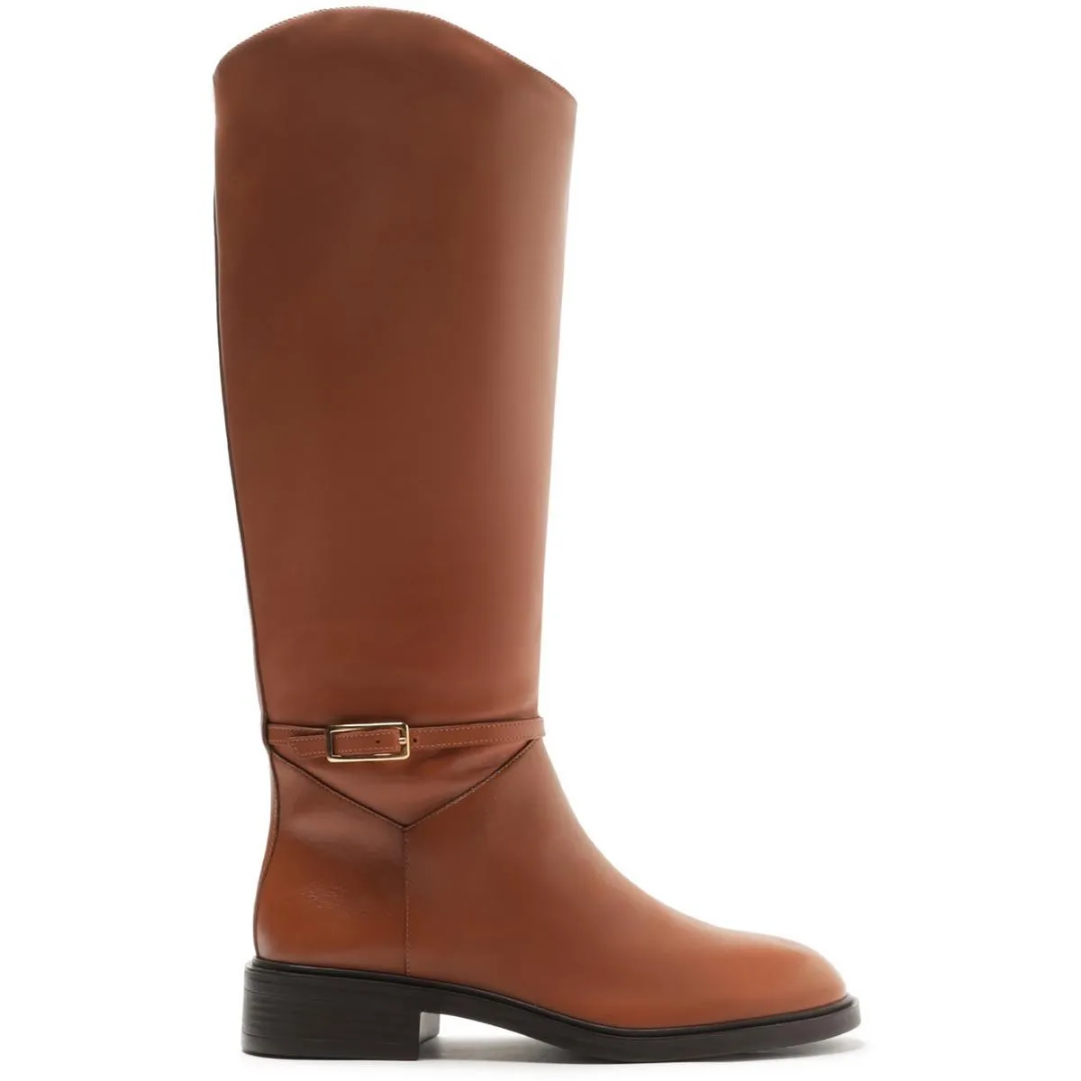 Bota Salto Baixo Womens Solid Leather Knee-High Boots