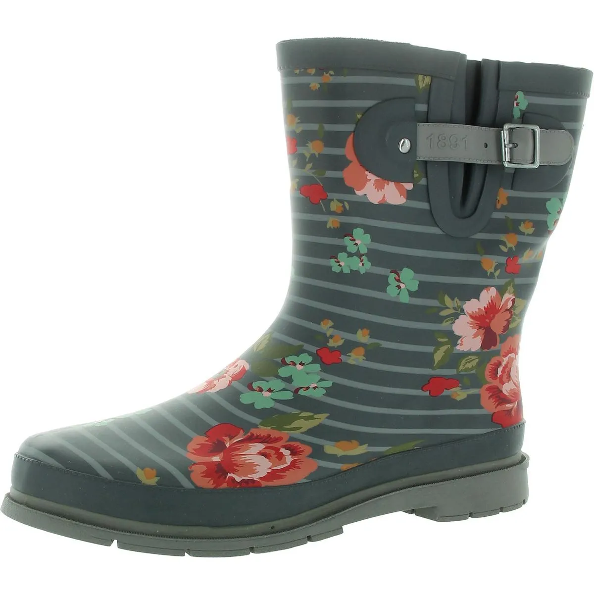 Bouquet mid Womens Floral Print Man Made Rain Boots