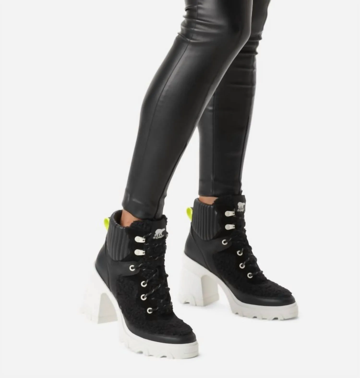 Brex Heel Cozy Lace Up Bootie In Black/sea Salt