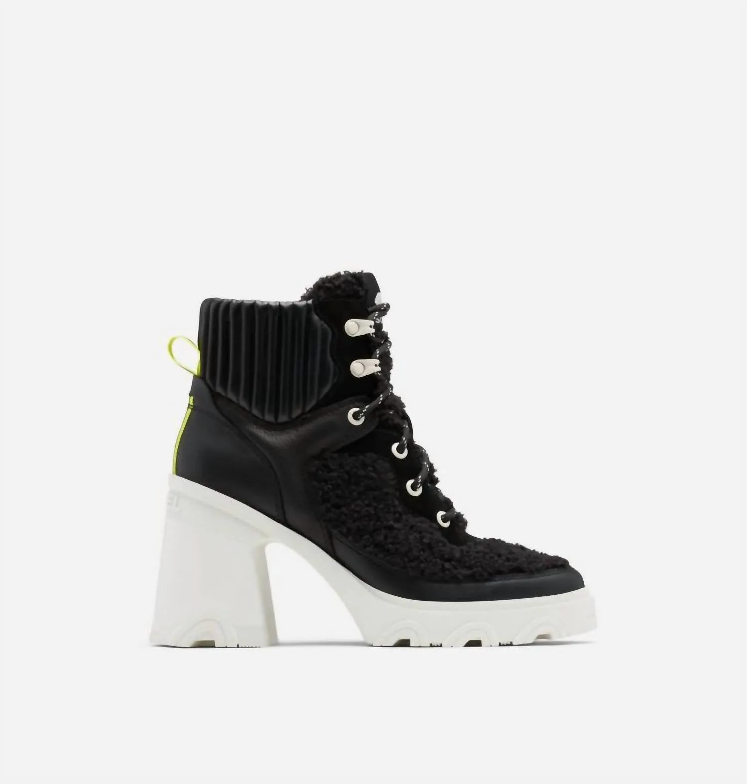 Brex Heel Cozy Lace Up Bootie In Black/sea Salt