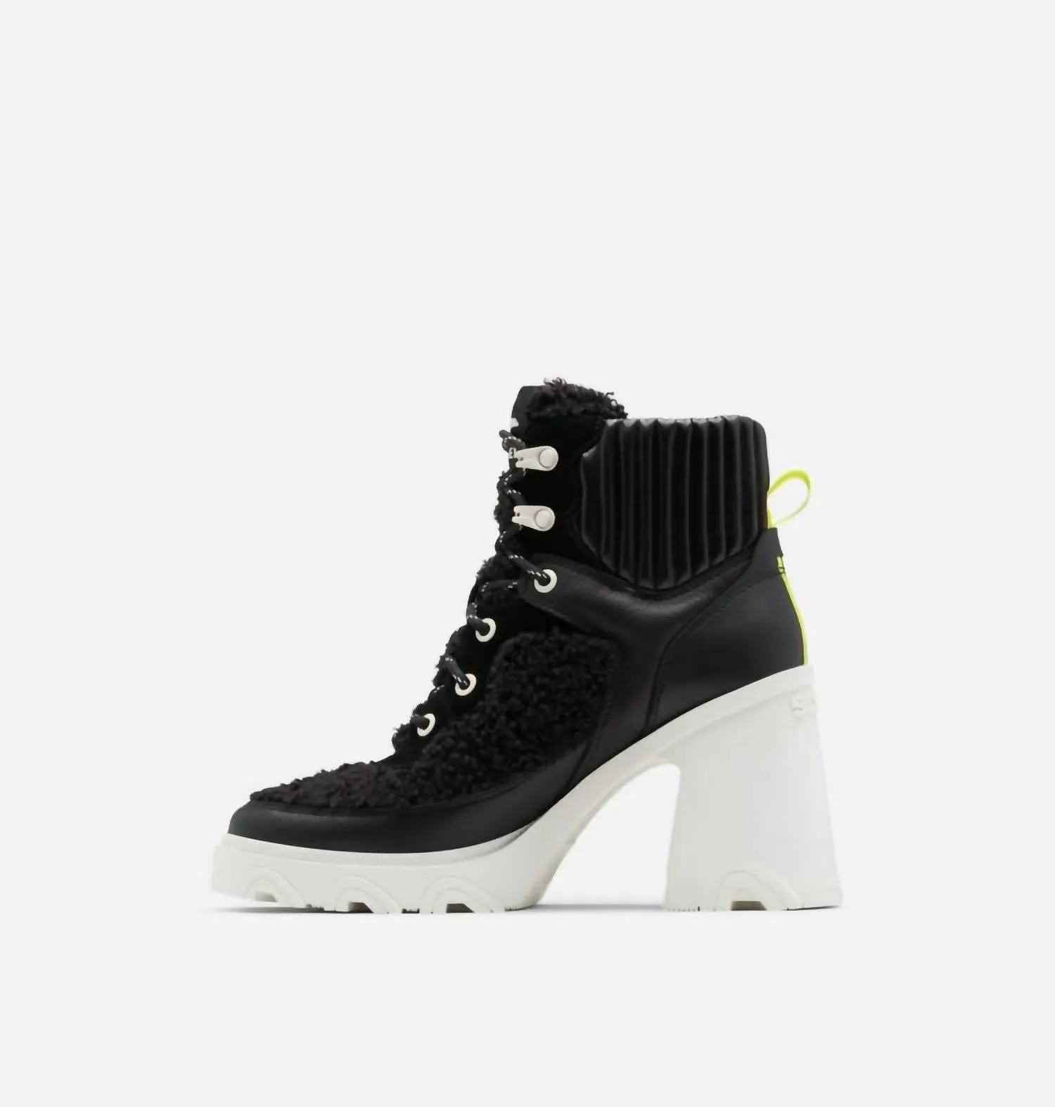 Brex Heel Cozy Lace Up Bootie In Black/sea Salt