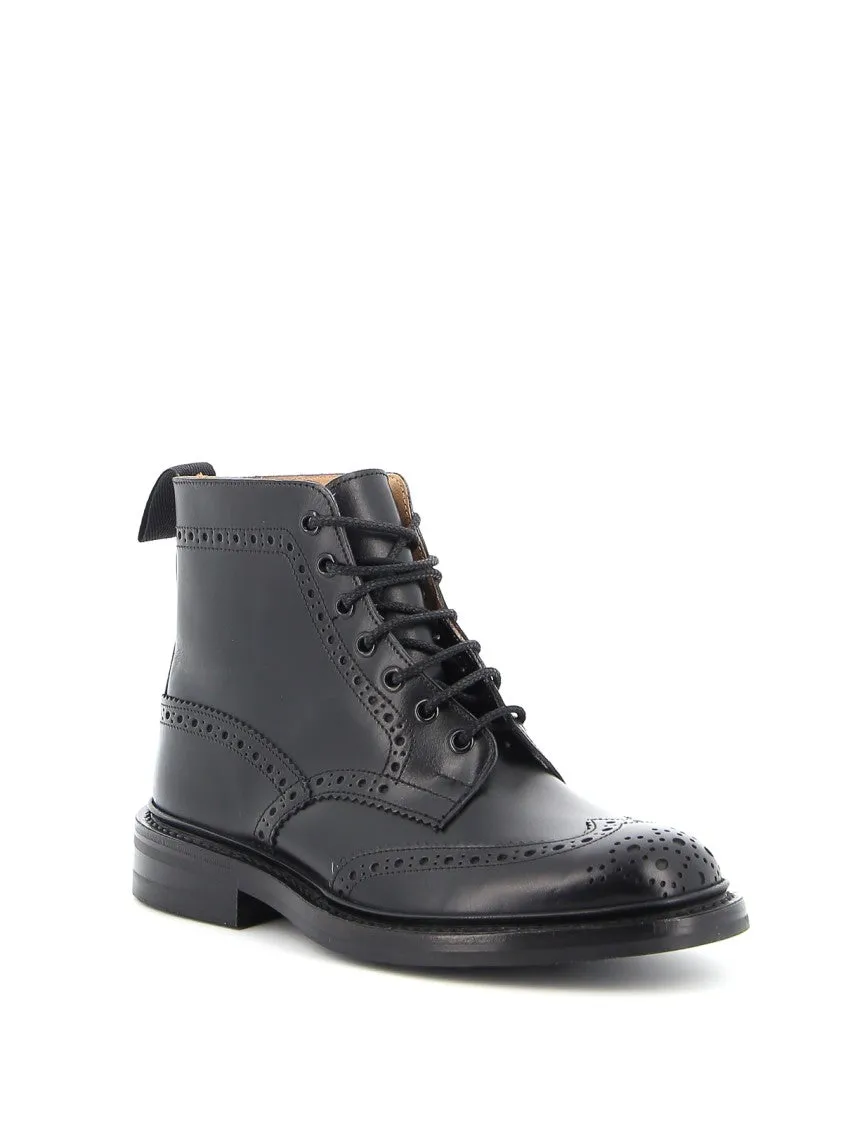 Brogue Black Calf Leather Ankle Boots
