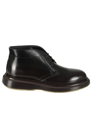 Brushed Leather Lace-Up Boots With Durable Sole