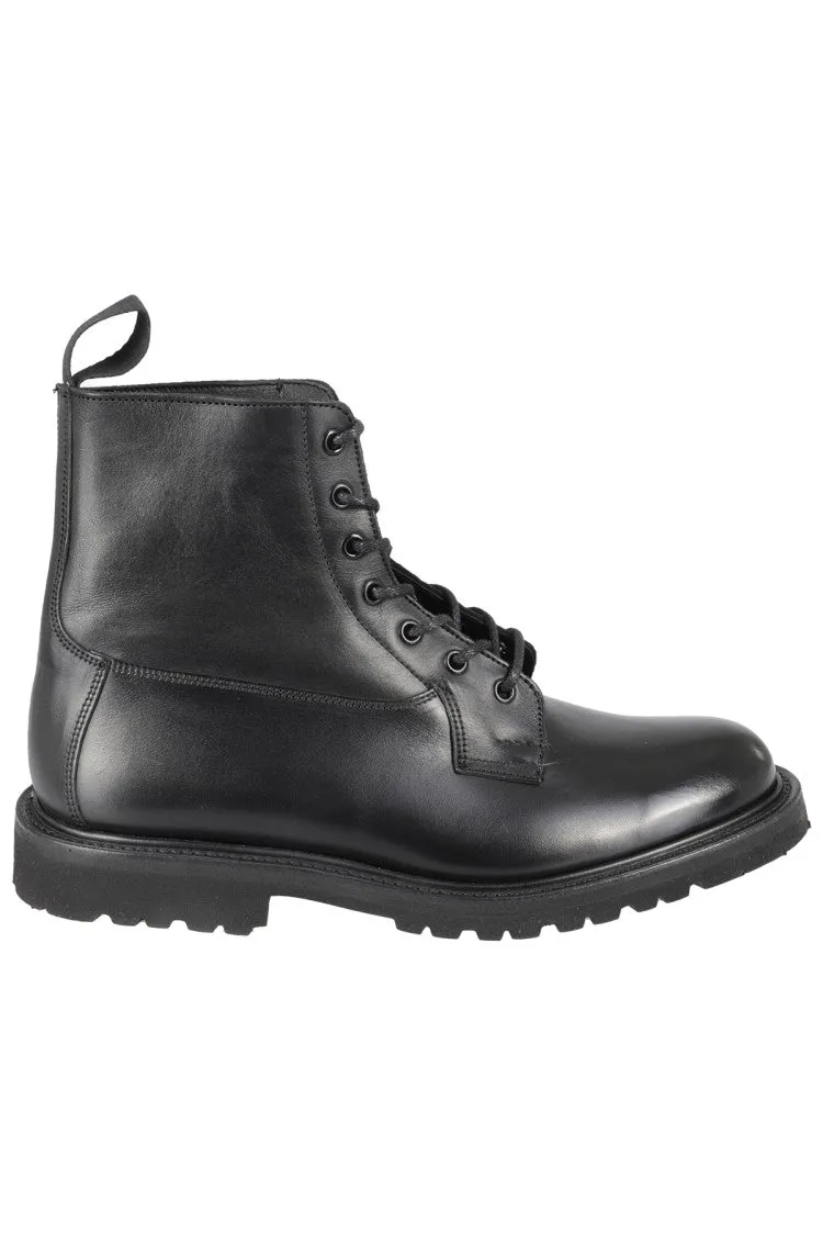 Burford Black Leather Ankle Boot With Lace-Up Closure
