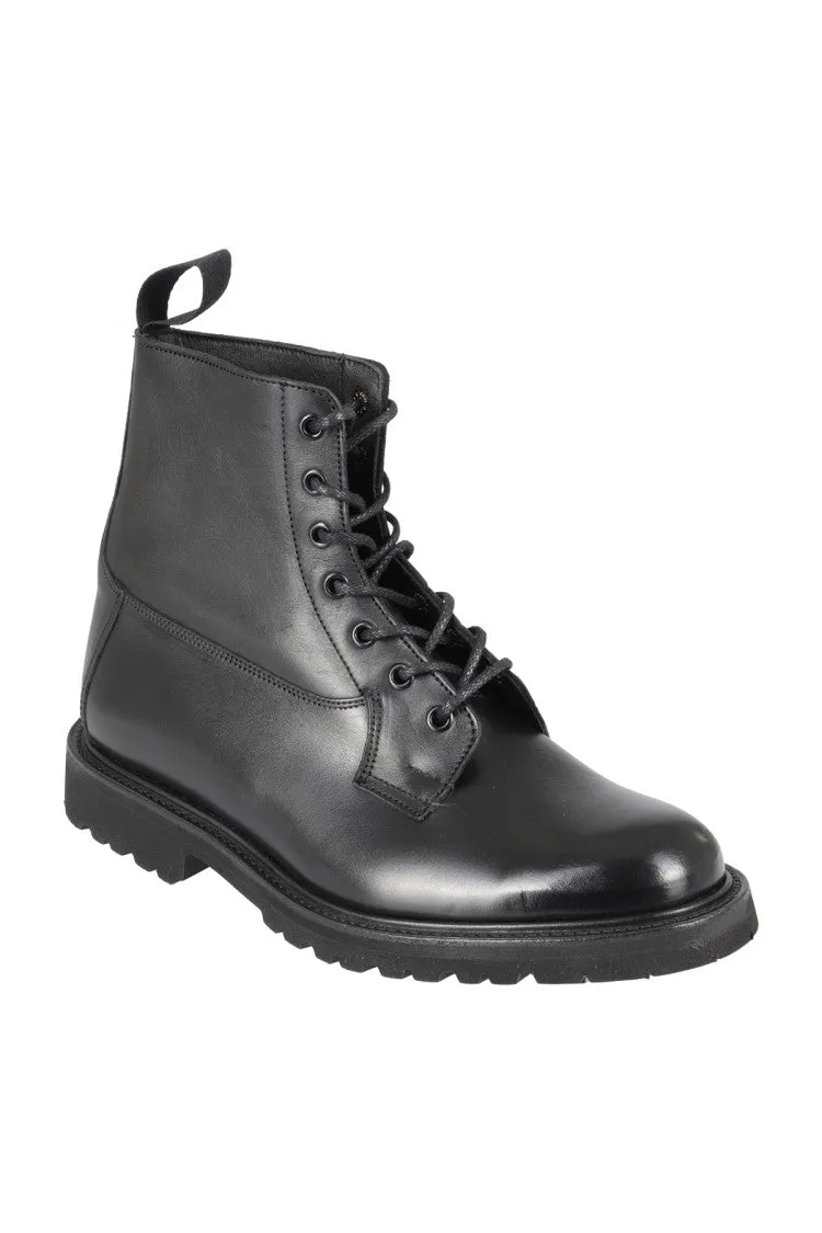 Burford Black Leather Ankle Boot With Lace-Up Closure