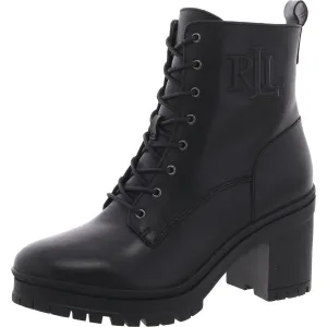 Cameron  Womens Block Heel Leather Combat & Lace-Up Boots