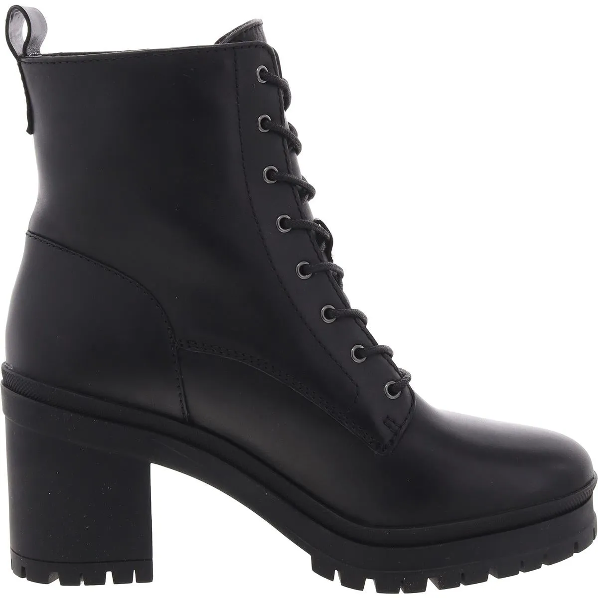 Cameron  Womens Block Heel Leather Combat & Lace-Up Boots