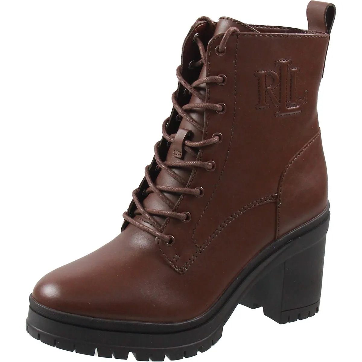 Cameron  Womens Block Heel Leather Combat & Lace-Up Boots