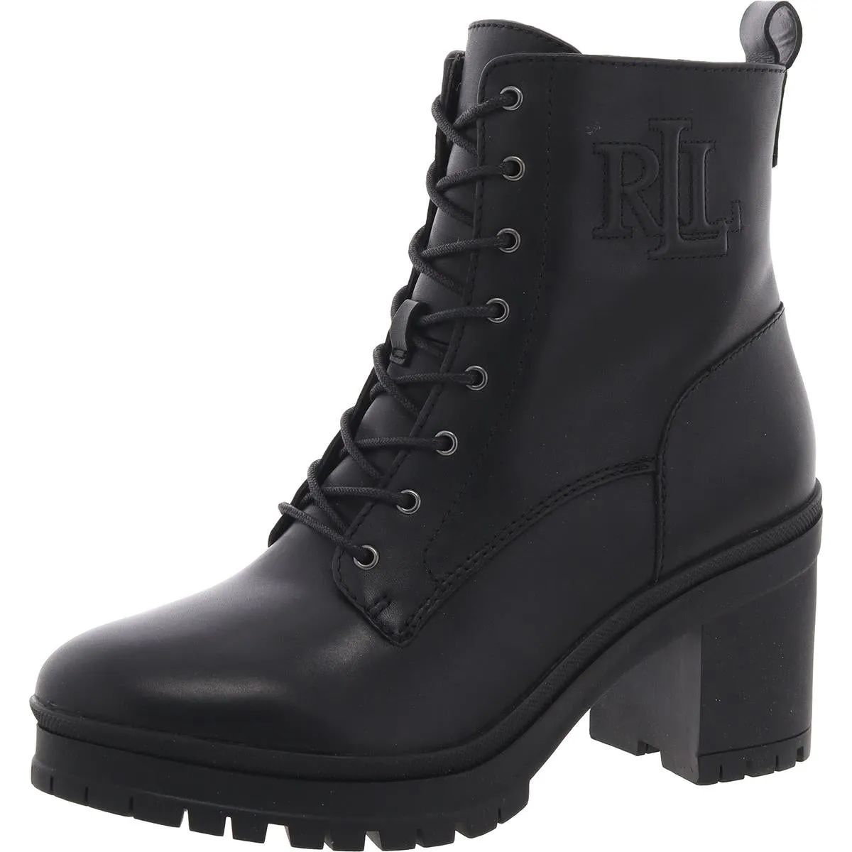 Cameron  Womens Block Heel Leather Combat & Lace-Up Boots