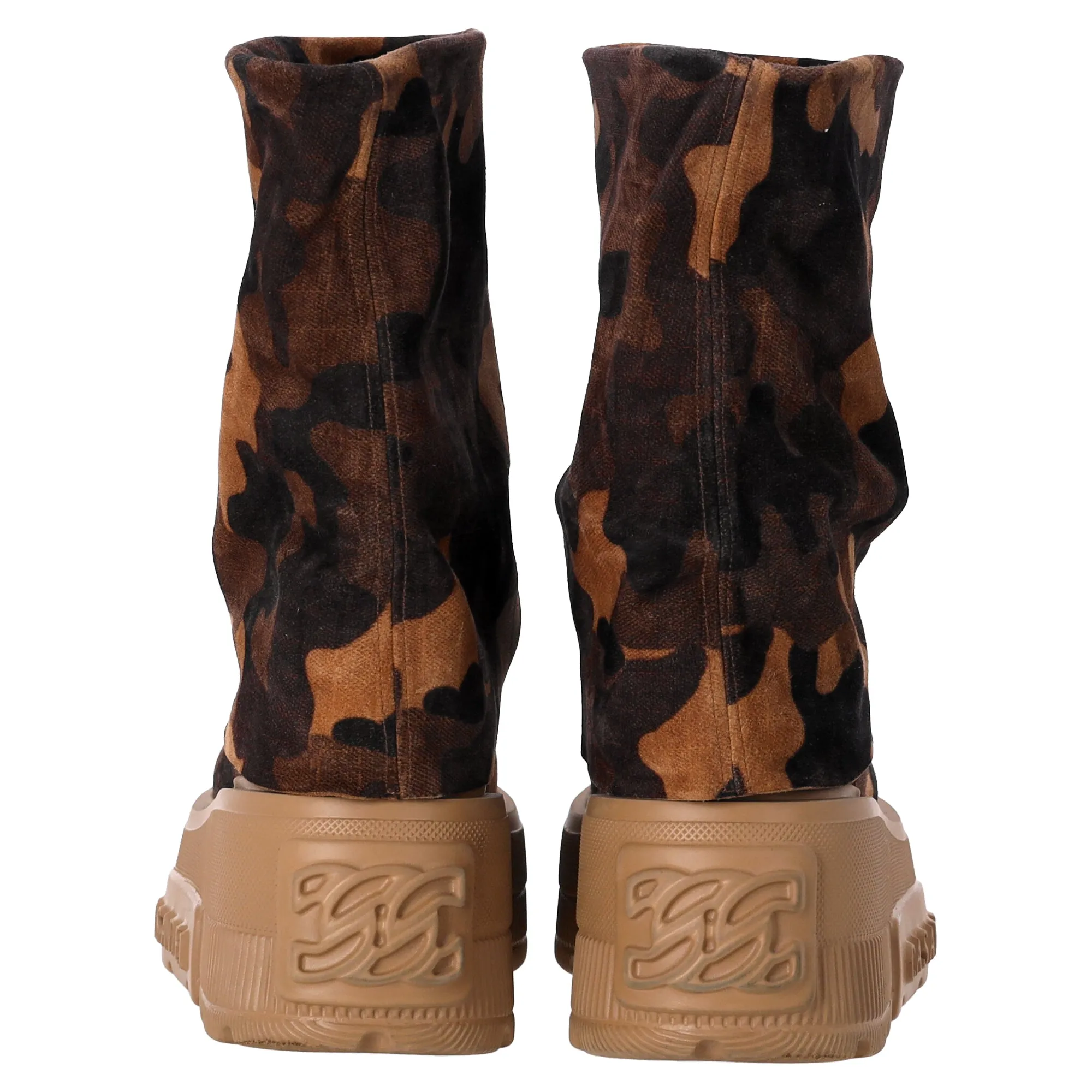 Casadei Nexus Undercover Camouflage Ankle Boots in Brown Cotton