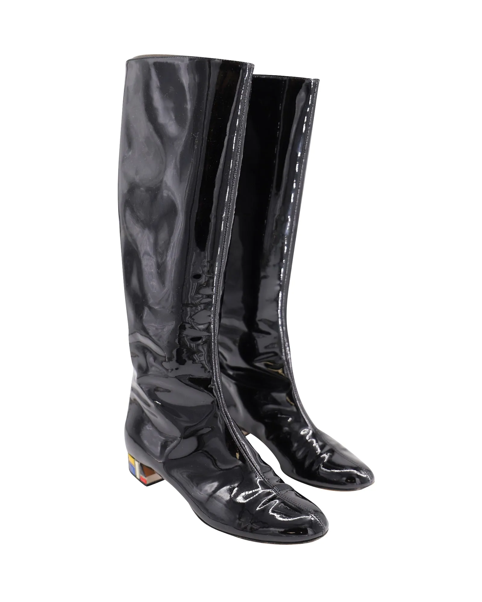 Casadei Softylux Knee Boots in Black Patent Leather