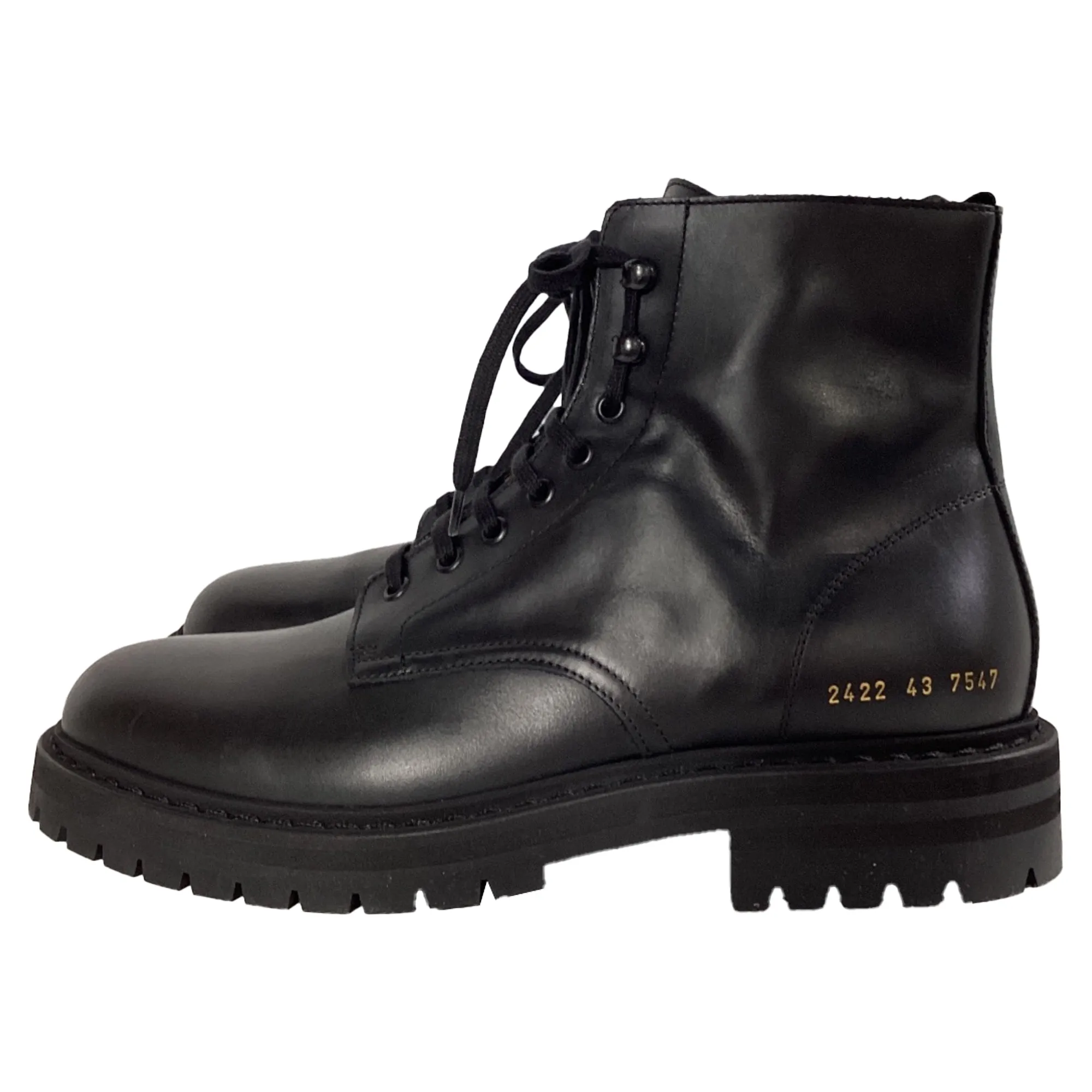 Common Projects Ankle Combat Boots in Black Leather