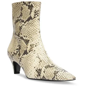 Dellia Womens Snake Print Leather Mid-Calf Boots